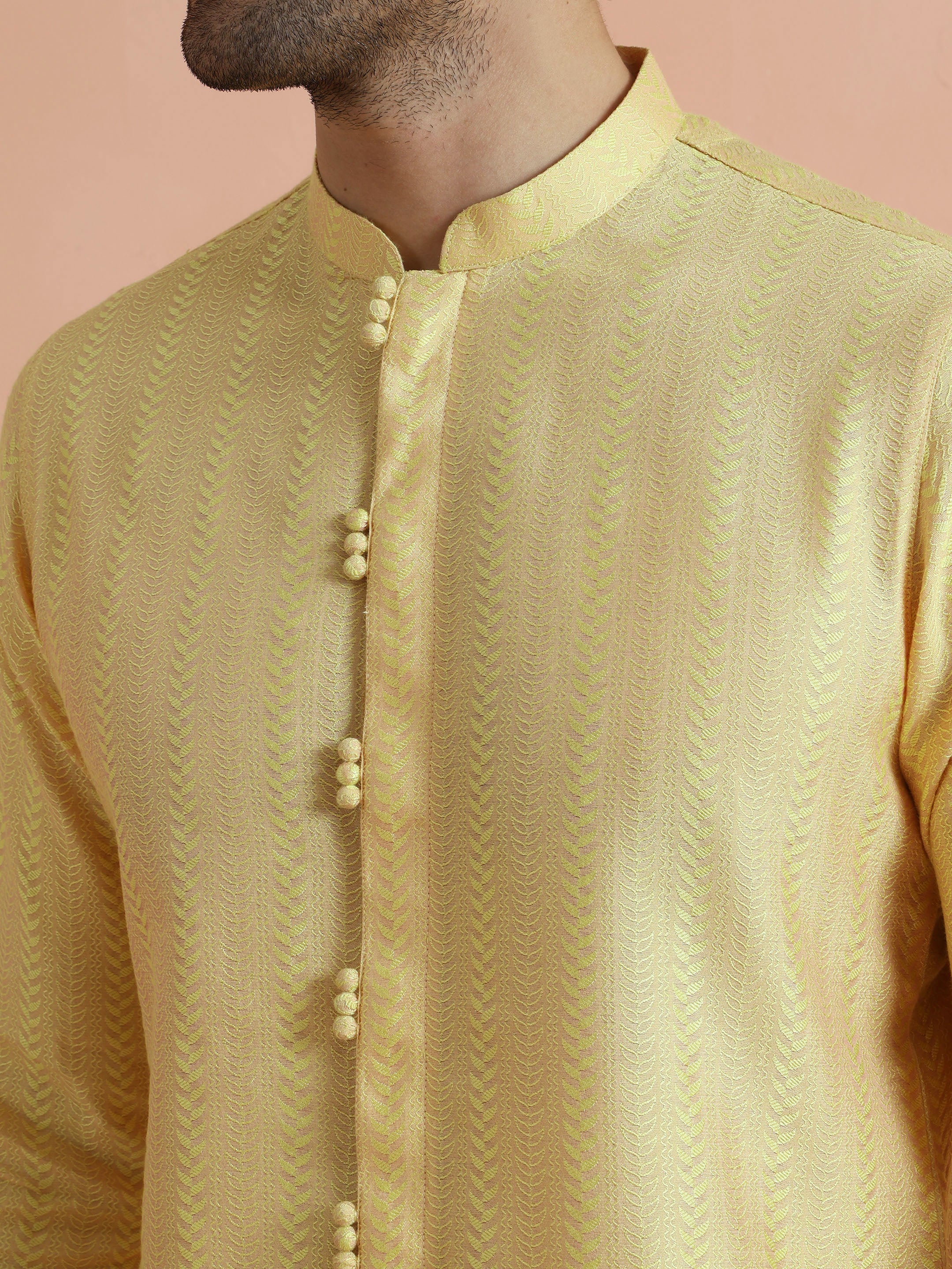 Yellow Textured Kurta Trouser Set - Image 5